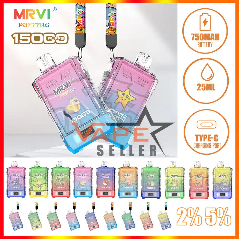 Оригинал Puff 20k Mrvi Puffing 15000 15K Puffs Ondesable E -сигарет с Lanyard Smart Scree Display 25ml E Liquid Big Smoking Vaper vs Geek Bar