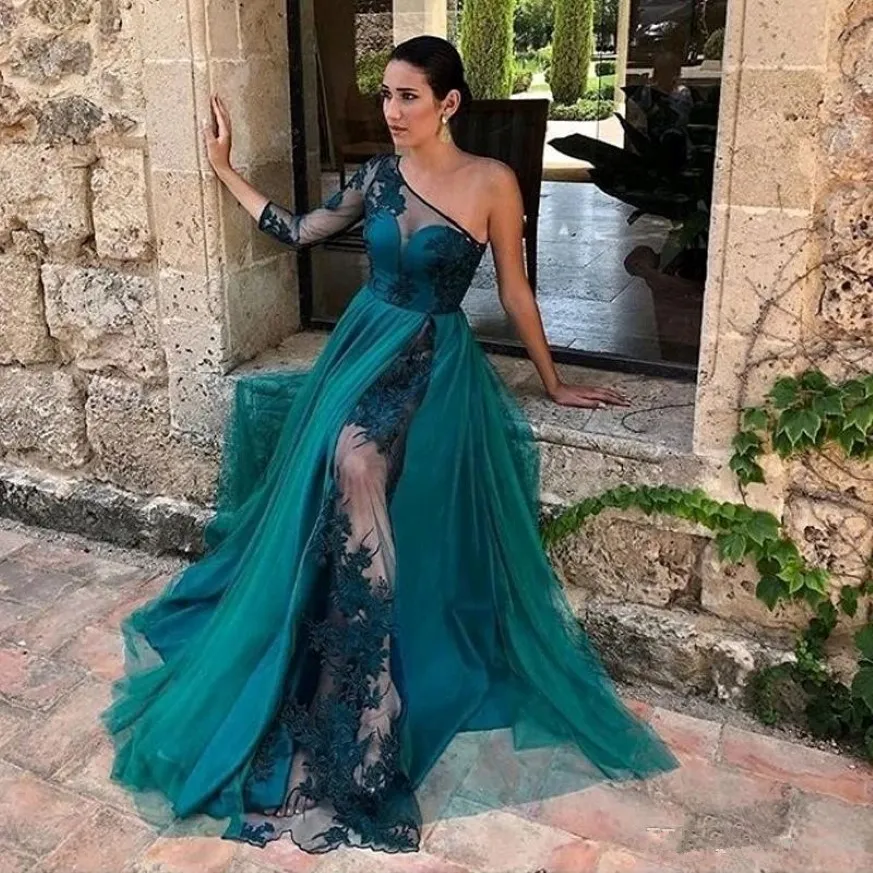 Une ligne en mousseline de mousseline à manches longues et des robes formelles de soirée élégantes 2019 robes de soirée Elie Saab Party Prom Robes Bling perle 2458