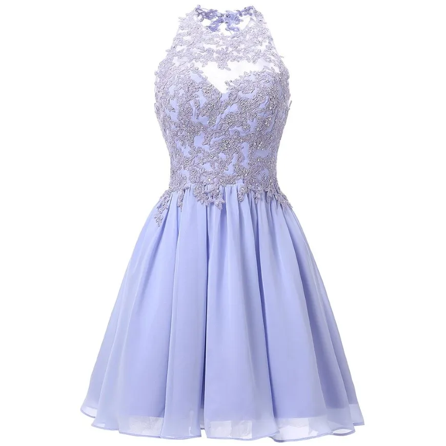 Halfter kurzer Heimkehrkleider für Teenager Chiffon Spitzen Applikationen Juniors Prom -Kleider Schlüsselloch zurück 8. Klasse Partykleid 270i