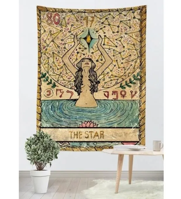Carte de tarot Old Vintage Tapestry Witchcraft Astrologie Star Moon Goddess Sea Nymphe Mermaid Decoration Decoration Clanket Wall Tissu Y2003244463546