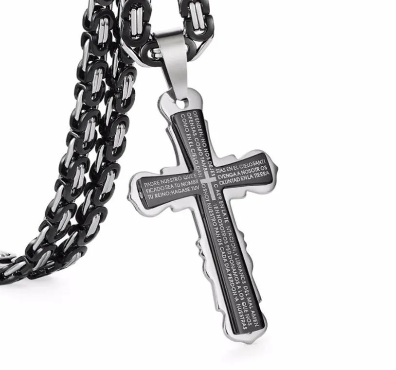 Black Silver Tone Bible Strong Long Thick Link Byzantine Chain Gift for Men Jewelry Stainless Steel Pendant Necklace Jewelry22218124012