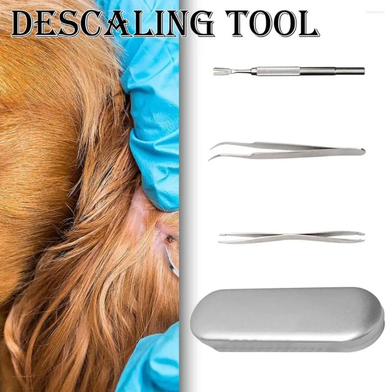 Dog Apparel 3pcs Tick Remover Set Stainless Steel Removing Tool Professional Silver Color Suitable Pet Lice Cleaning Grooming Tools