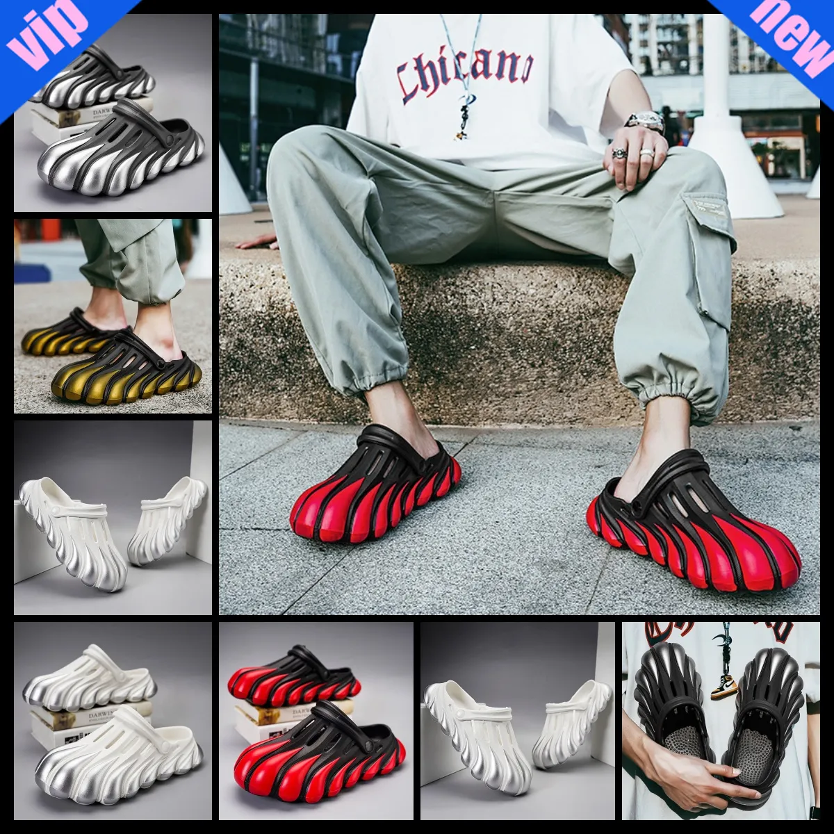 Peint a cinq griffes dorees dragon eva chaussures de trous epais semelles epais ete fraiches d ete 2024 jaune 40 45 male de mode masculine tendance