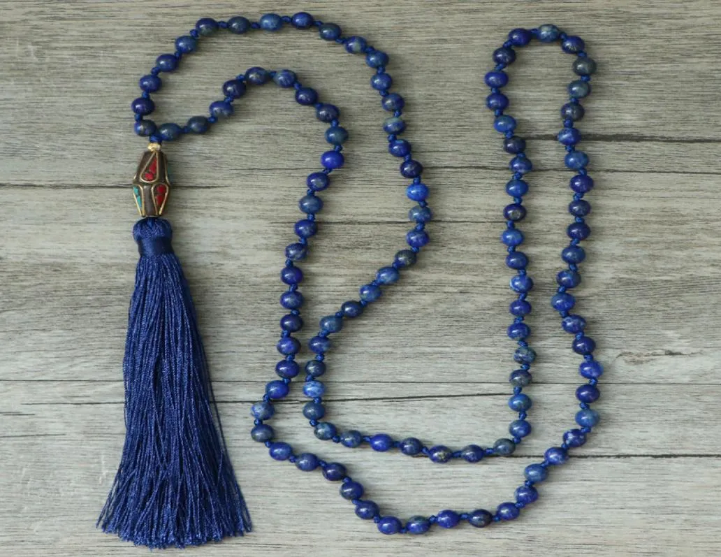 Edothalia moda 6 mm8mm lapis lazuli kamienne koraliki Naszyjnik Kobiety Dziewczyny Nepal Tassels Wiselant 108 Mala Naszyjniki Bijoux Prezent J19072509035