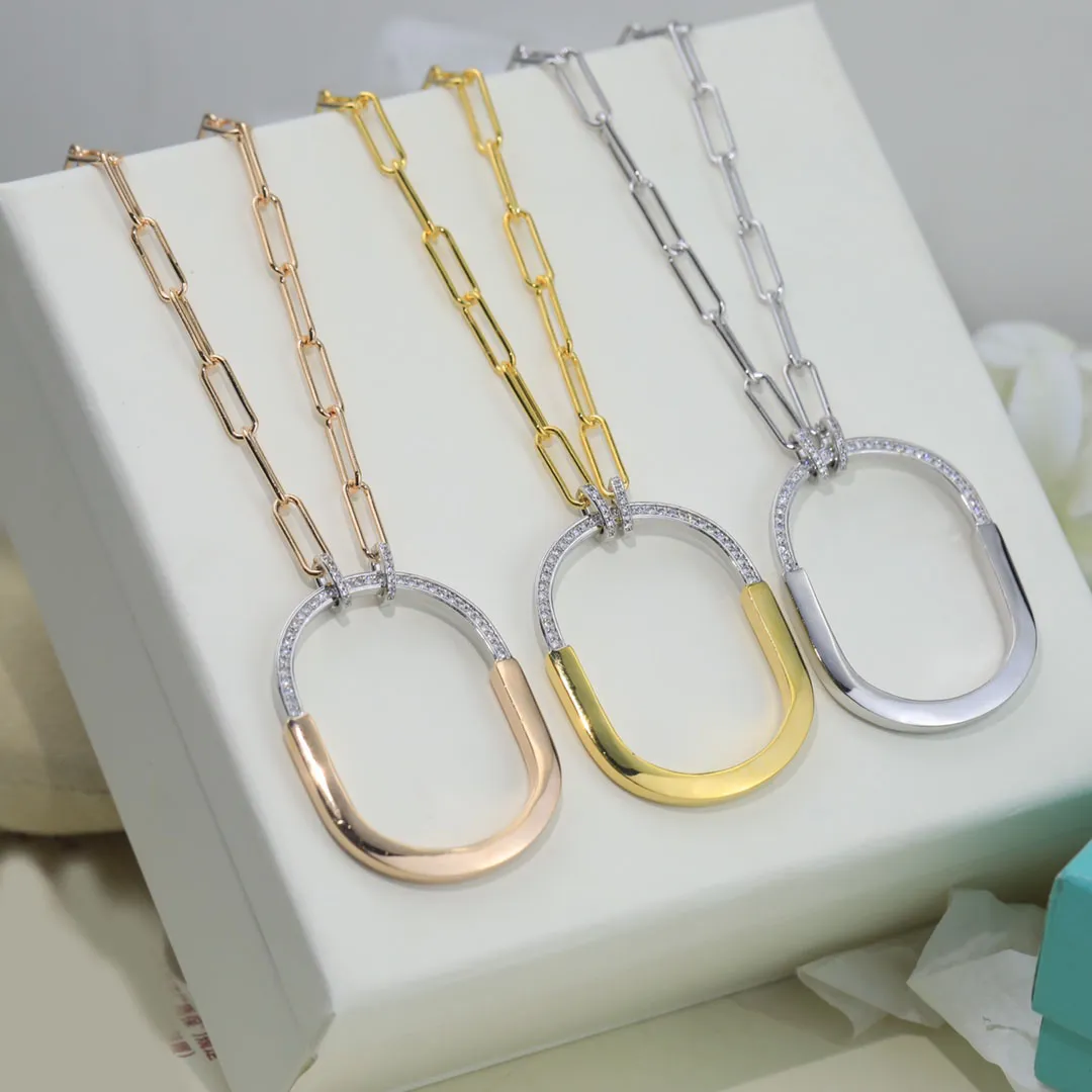 Luxury Necklace Designer Simple Crystal Lock Geometry Charm Pendant Necklace 18K Gold 925 Silver Plated Chain Halsband för kvinnor Män unisex Fashion Jewelry Gift