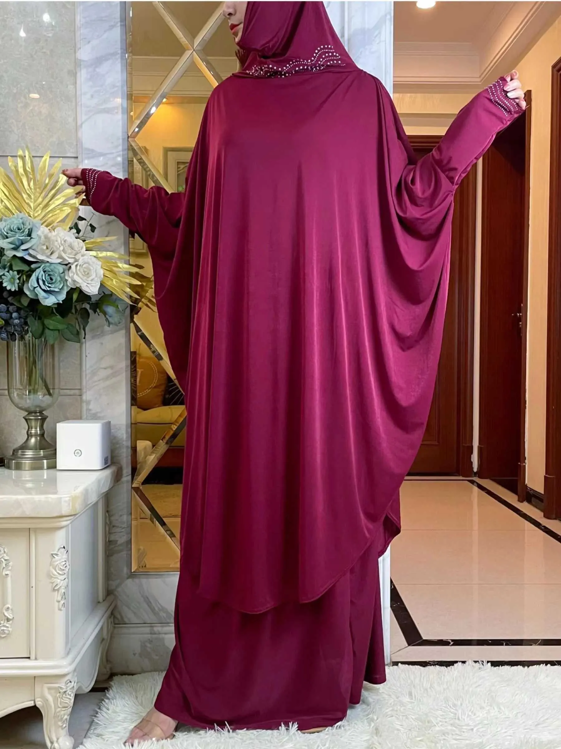 エスニック服2023abayaイスラム教徒の女性ヒジャーブセットイスラムトップスカートセットサウジアラビア着物エジプトモルディブラマダン祈りロベットワイクセットT240510