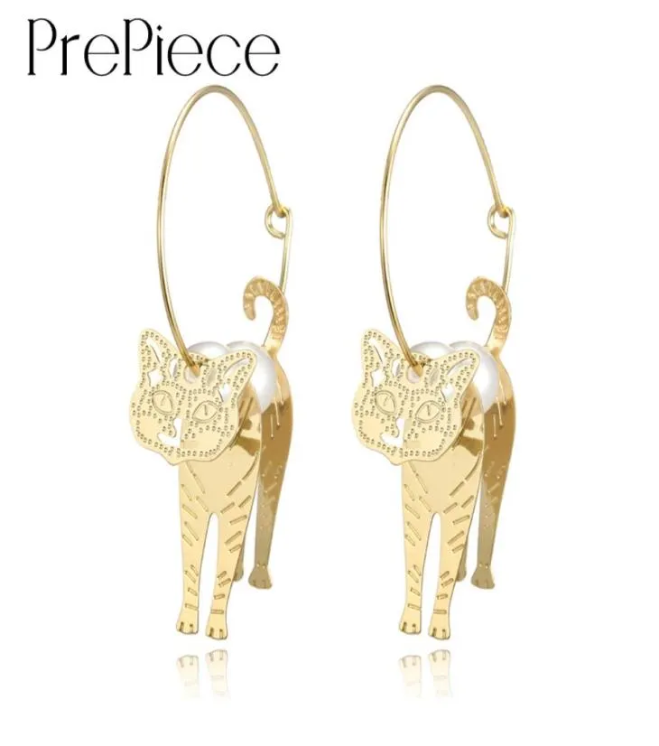 Charme Céliage des boucles d'oreilles de cerceau de perles tendance pour femmes Imitation de couleur or 3D Animal mignon chat à la mode bijoux de mode PE14237432707