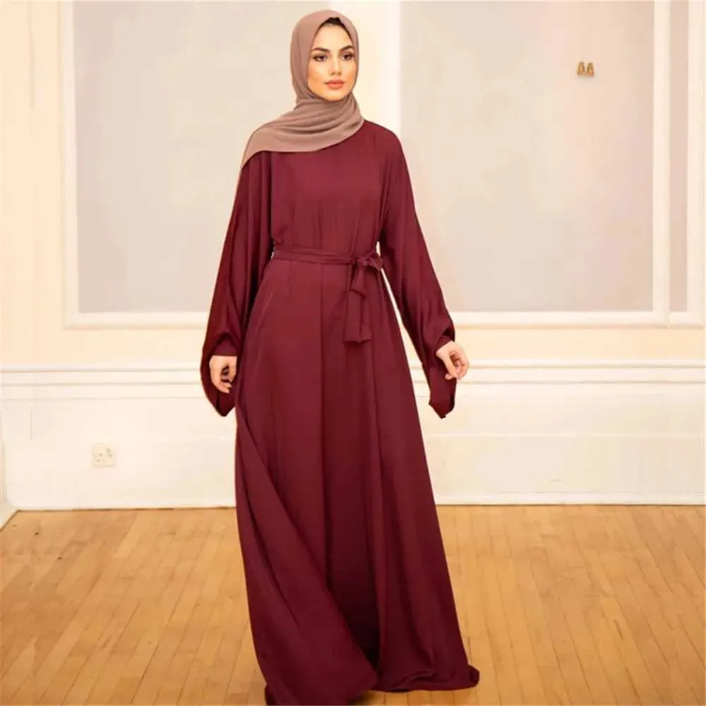 Etnische kleding Aangepaste groothandel in het Midden -Oosten Turkije Basis Robe Solid kleur groot formaat islimjurk moslim hijab Dubai Abaya T240510