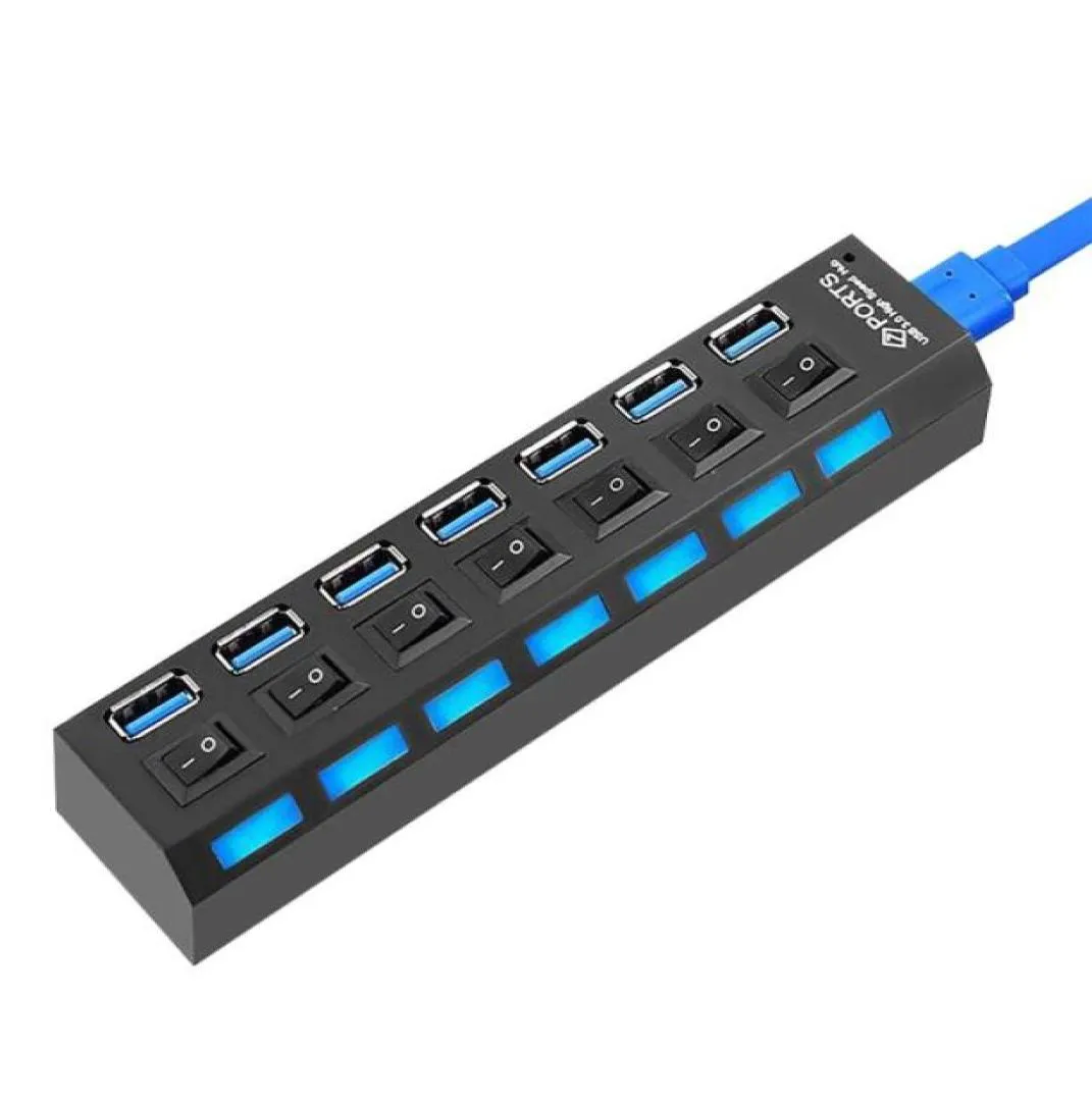 Hubs Expander Multiple Hub 47 USB 30 Porte Splitter con Adattatore di alimentazione cavo staccabile LED blu per PC Mobilephones8148888