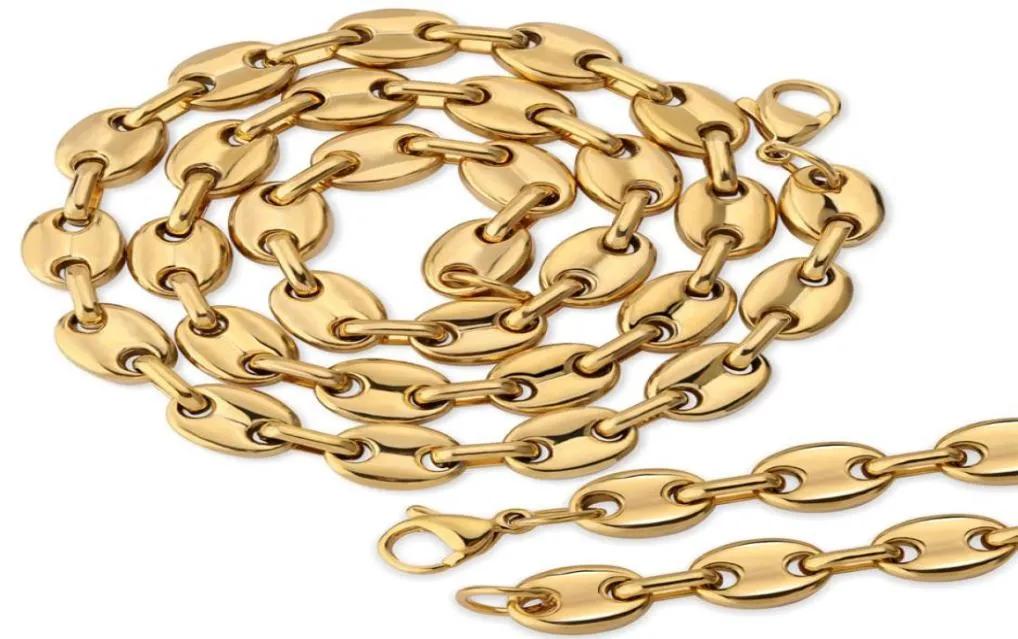 Neue Mode -Mens Gold plattiert Titan Edelstahl Hip Hop Kaffeebohnen Schwein Nase Kubanische Verbindung Kette Halskette Halskette Schmuck Rappe1911182