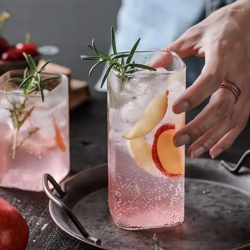 Bicchieri da vino da 400 ml di bicchieri quadrati con coperchio e paglia trasparente glace tazza di ghiaccio tè succo di latte per la casa bevande domestiche