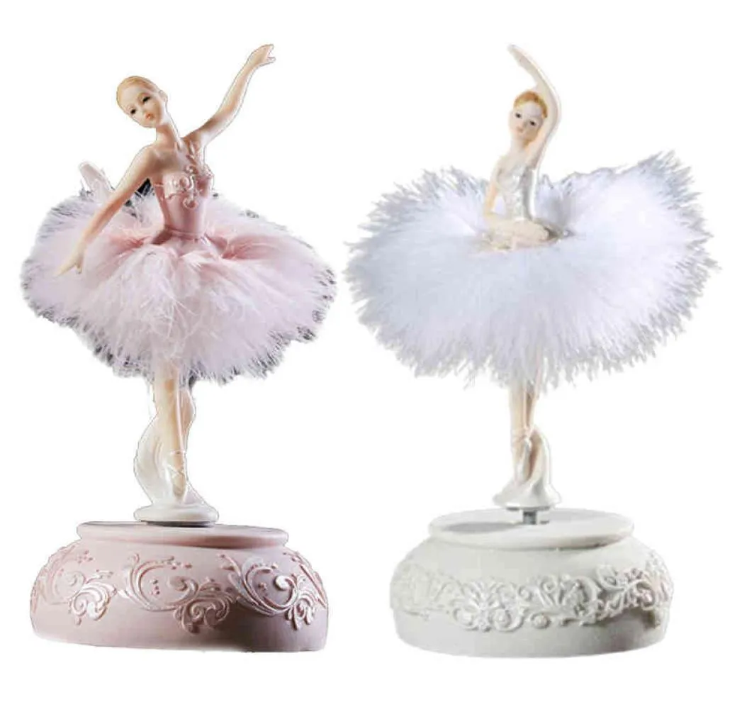 Ballerina Caixa de música Ballet Girl Girling Box Box Skia Feather Ballerina Caixa de música giratória Figure Decoração de casa Y2112292124031