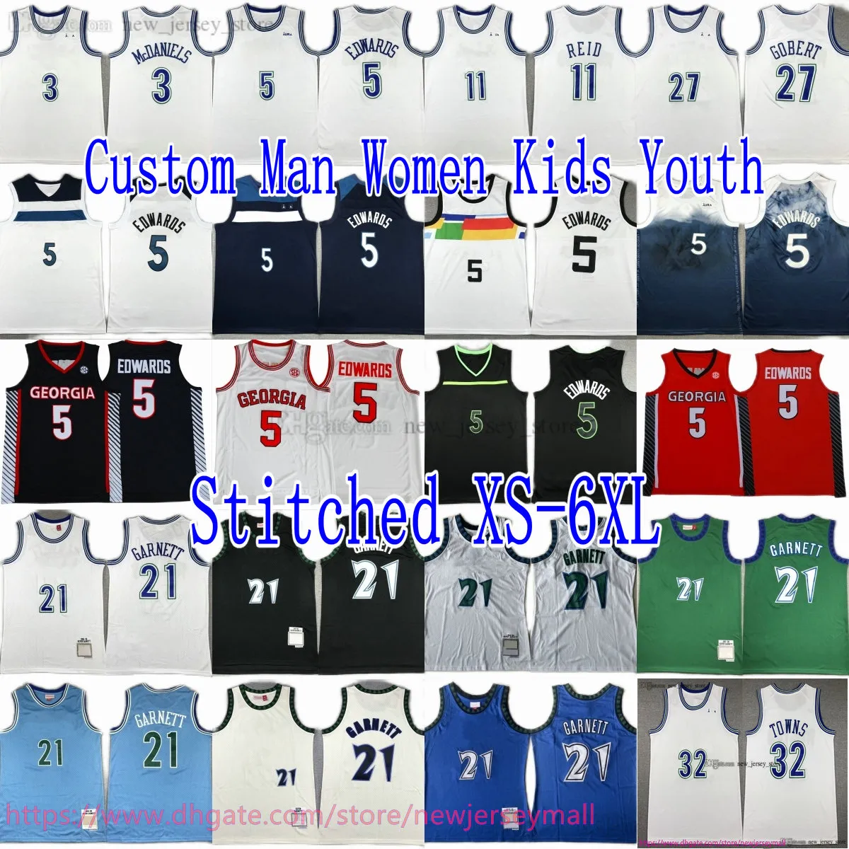 Custom Xs-6xl 5edwards Jersey Cityed City Basketball 2024 White Retro 32Towns 27gobert 3Mcdaniels 11reid Jersey