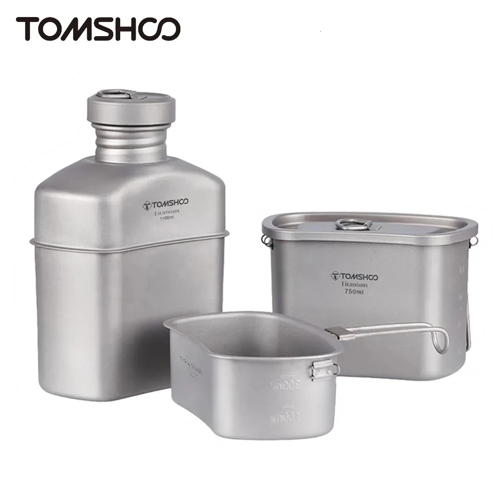 Tomshoo Outdoor Canteen Cup Set Ultralight Water Bottle Kitchen Program Set Camping Table Beverage Water Bottle 1100/750/400 ML 240506