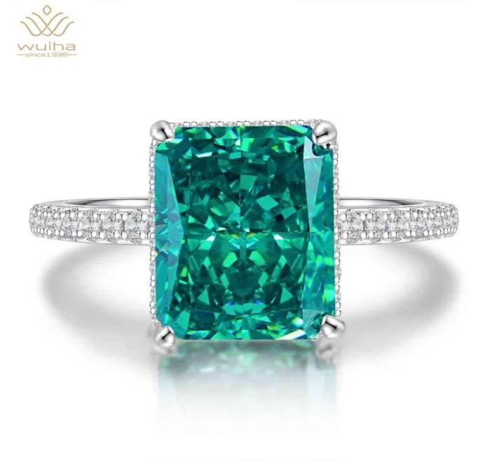 Wuiha 100 925 Silver Silver Créé Moissanite Emerald Gemstone Birthstone Wedding Engagement Ring Fine Bijoux entier1068588