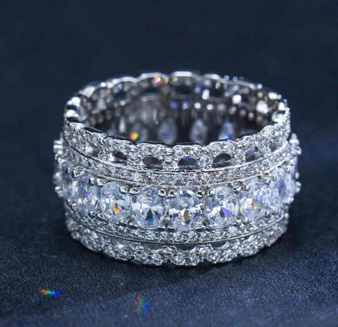 Luxus AAA CZ Braut Hochzeit Liebesringe Größe 69 Schmuckdesigner Kupfer weißer Kubikzirkonia Messing Silber Stichelte Diamantring For7229399