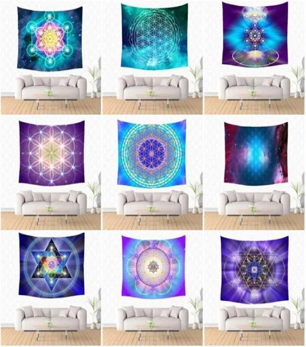 Rainbow Galaxy Astrology Tapases and Energy Medicine Flower of Life Sacred Geométrie Symbole Impression du mur de polyester déco9315849