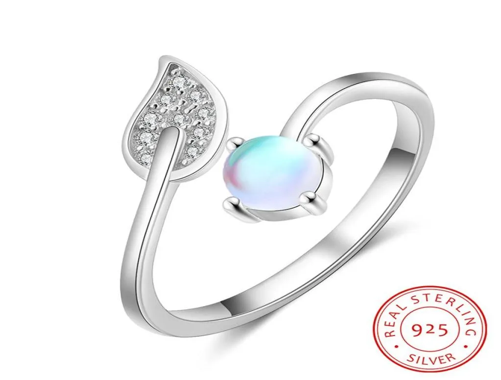 Einstellbare offene Frauen Ring 925 Sterling Silver Moonstone Verlobungsring mit Kubikzirkonia Stein Fine Schmuck Hochzeitsgeschenk C03063822019