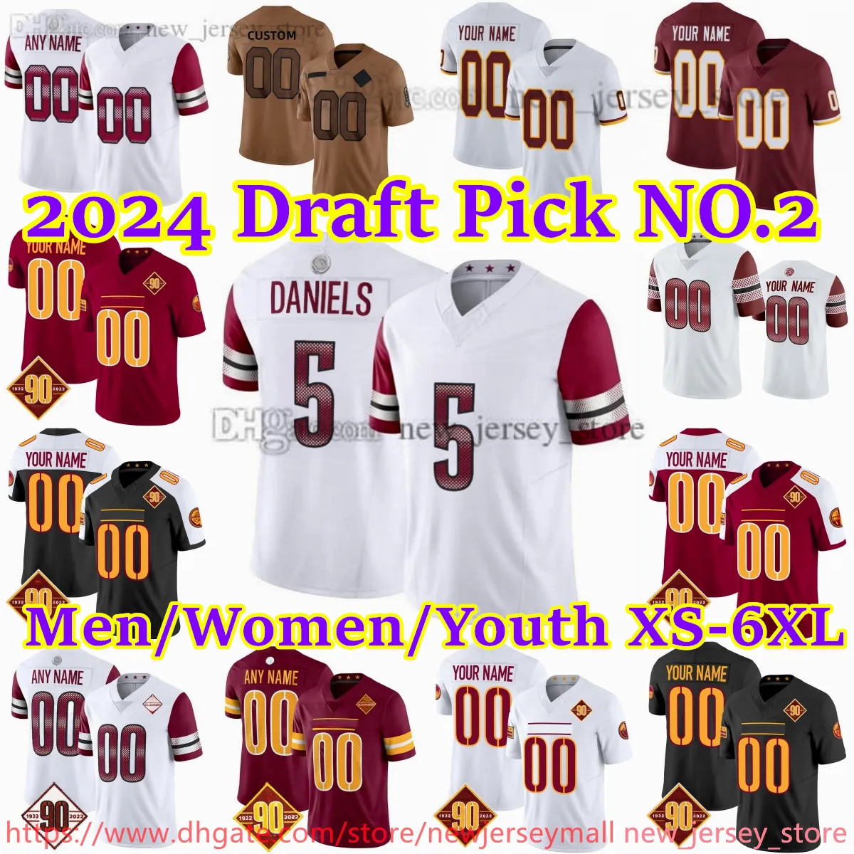 5 Jayden Daniels Jersey 2024 Draft Pick No.2 Aangepaste voetbaljerseys Terry McLaurin Emmanuel Forbes Jr Sean Taylor Sam Howell Chase Young Jahan Dotson Logan Thomas