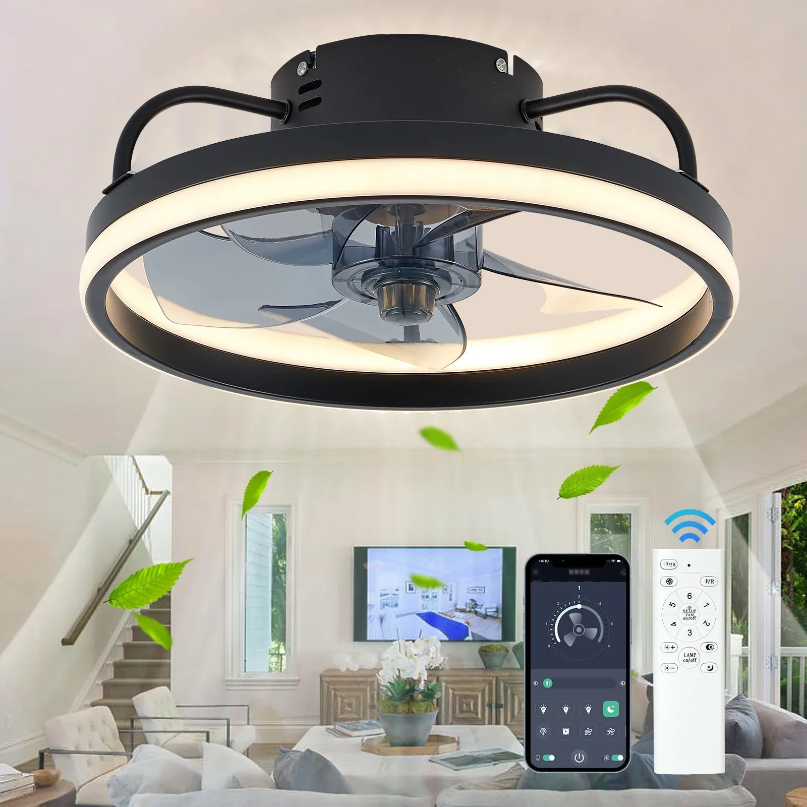 リモートコントロールとライトLEDランプファンの天井ファンベッドルームリビングルームの装飾天井ランプのためのスマートサイイルファン