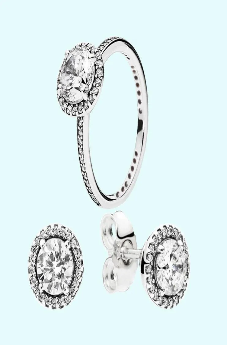 Set di orecchini da spina da spina da donna Big CZ Diamond Jewelry 925 Anelli in argento sterling con scatola originale per Women Stull Earrin138459053