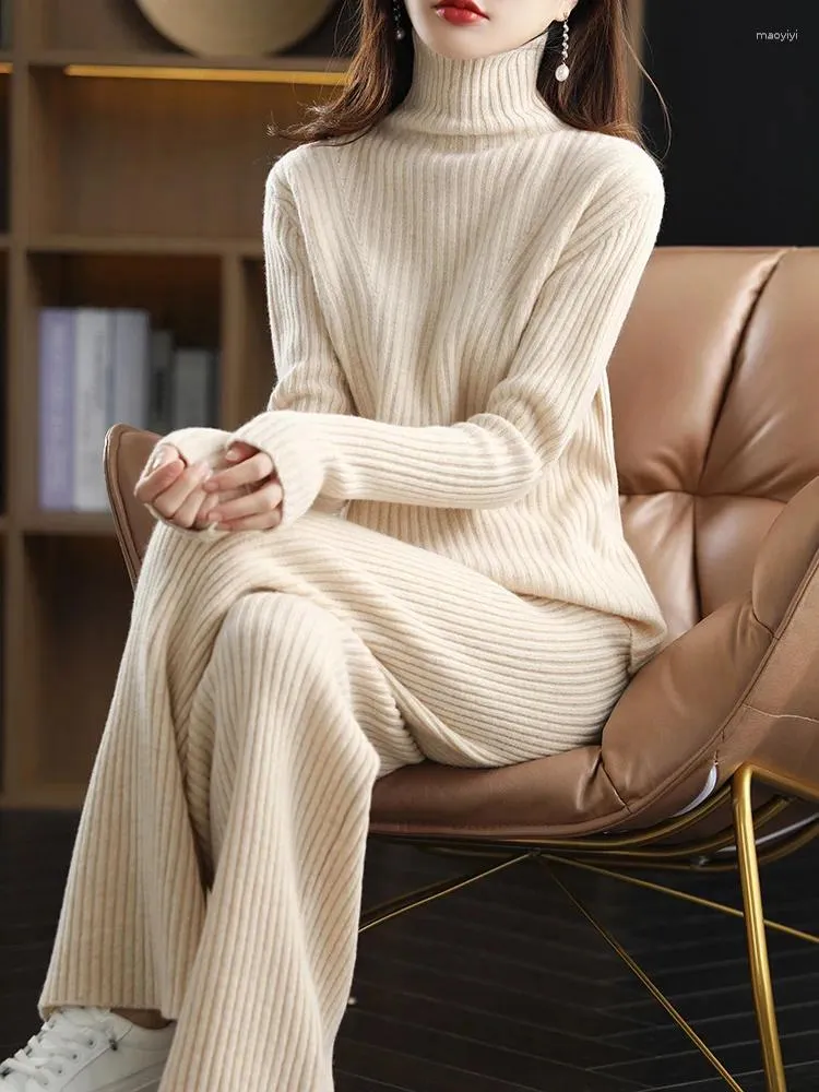 Женские брюки с двумя частями Szdyqh Pure Wool Кашемир кашемир с двумя частями пулопер-свитер осень и зимний костюм