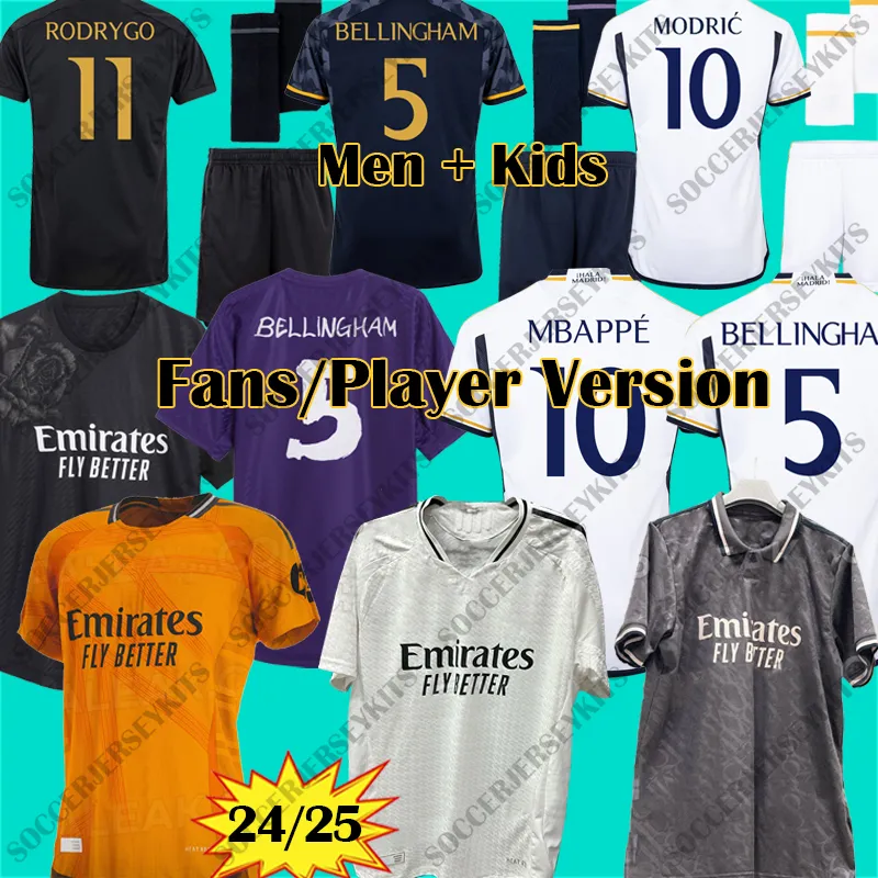 Mbappe 24 25 Camiseta Real Madrid Bellingham Jersey de futebol Maillot Real Madrid Mbappe Jersey de futebol T -Shirt Modric Vini Jr Benzema Men Kits Kits Conhas