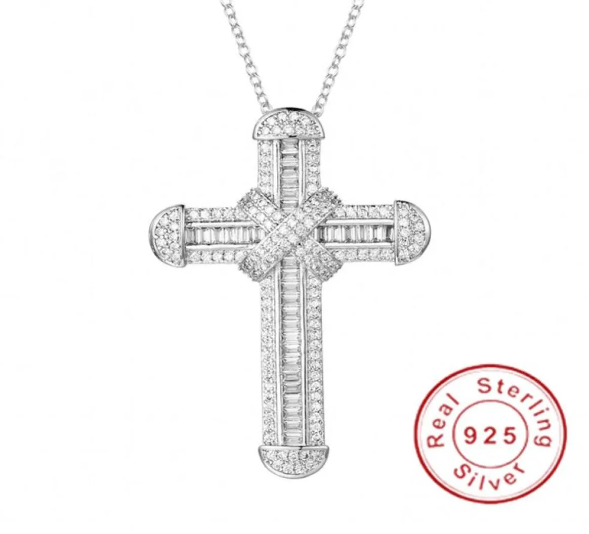 NOUVEAU 925 Silver Exquisite Bible Jesus Pendant Collier pour femmes Charme crucifix Men Simulate Diamond Platinum Bijoux N0288156607