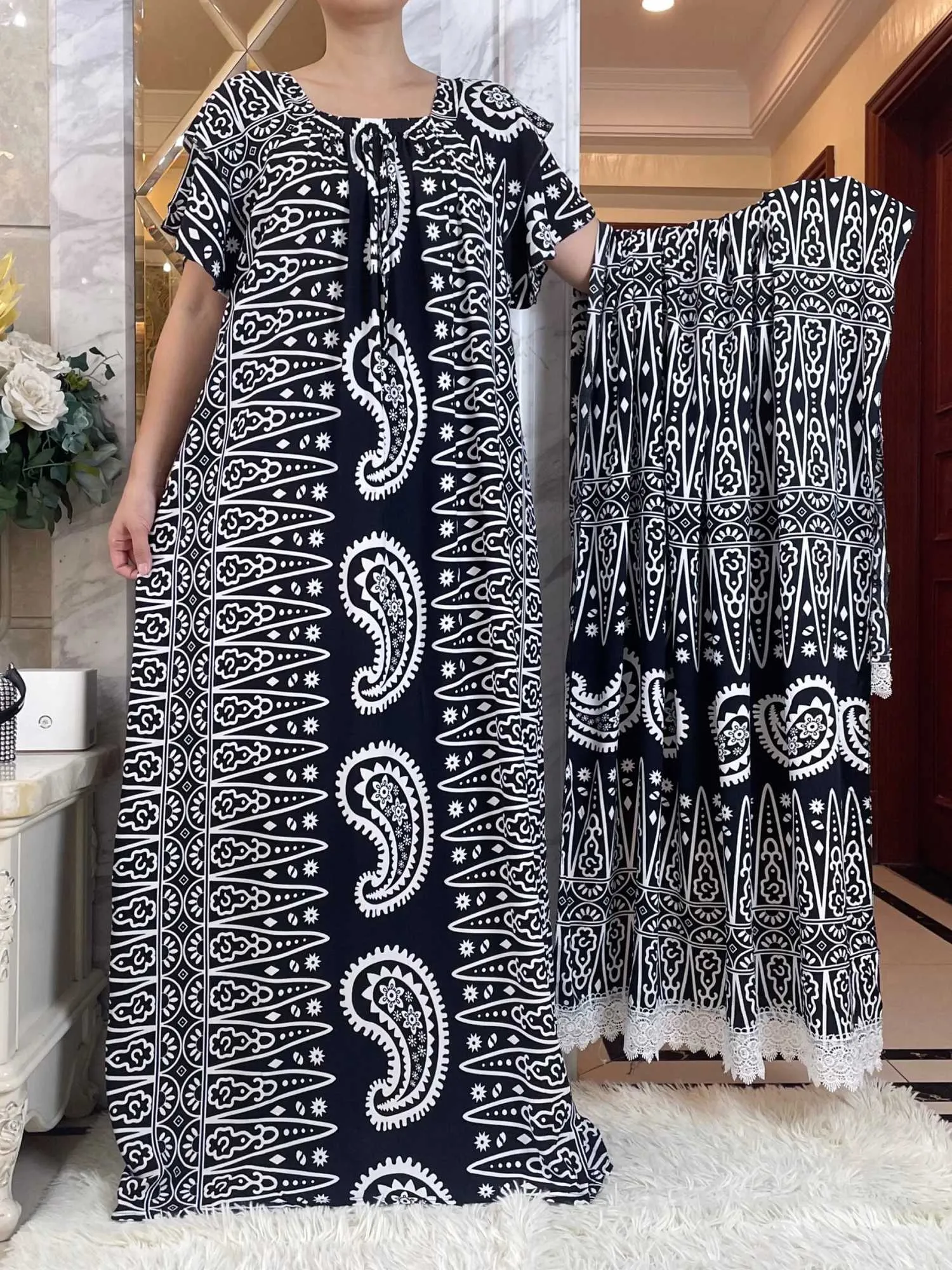 Ubranie etniczne nowe letnie abaya z dużym szalikiem krótka bawełniana sukienka rumuńska łódka luźna kwiecista boubou maxi islam kobiety ubrania t240510