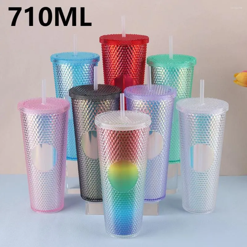 Tasses Saucers 710 ml de tasse en plastique avec paille de grande capacité réutilisable - motif de durian créatif à boire Fashioin