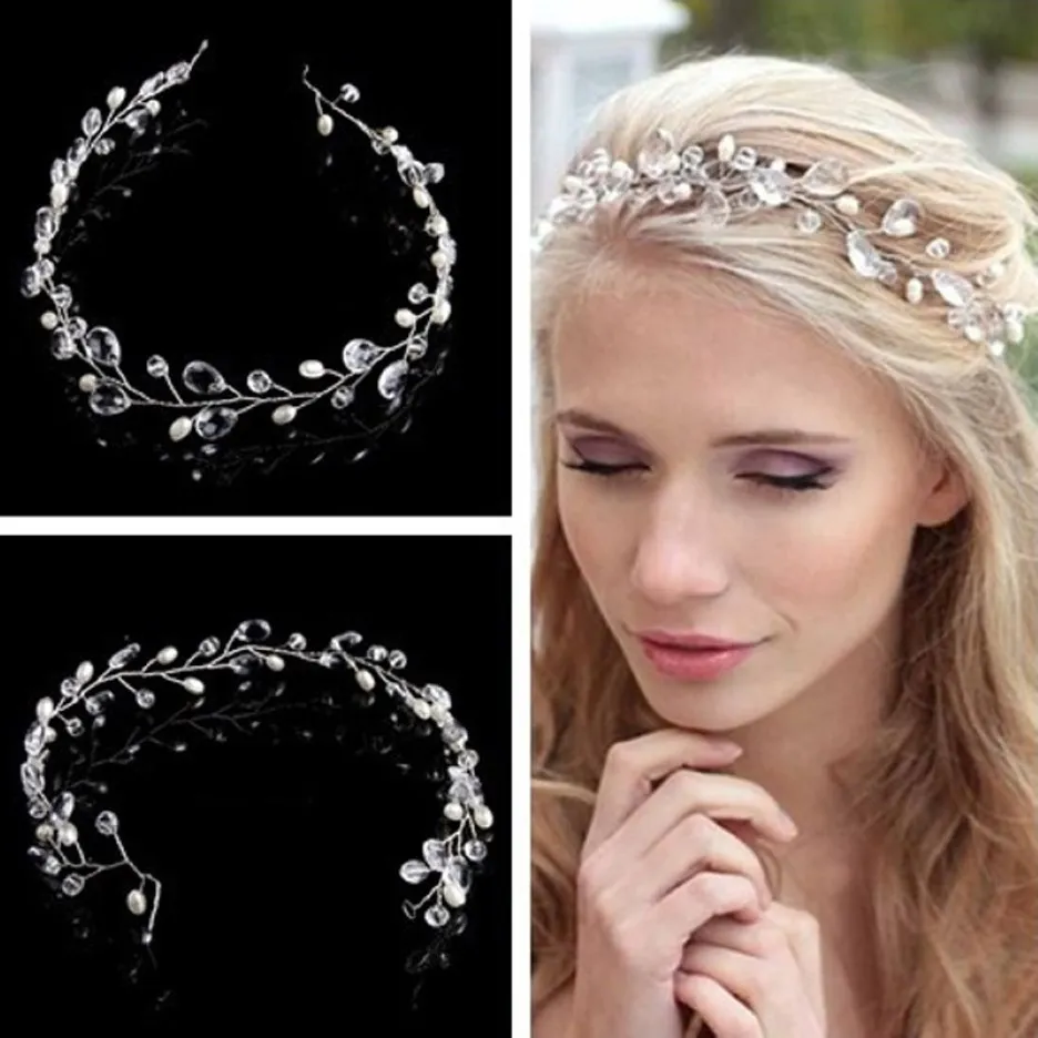 Högkvalitativ slivkristall Huvudband för brudhårtillbehör Flower Head Piece Handgjorda bröllopshår smycken 297A