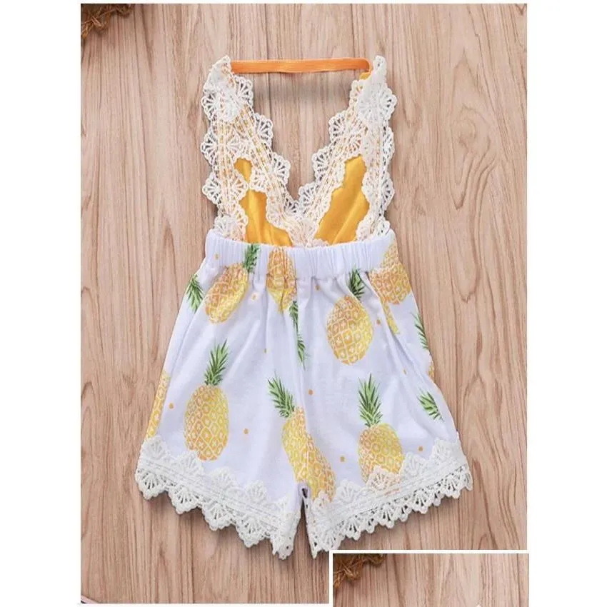 Rompers Girl Pineapple Imprimé sans manches sur les combinaisons arrière Baby Summer Lace Jump Suit des enfants