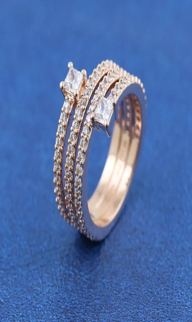 925 Sterling Silber Roségold plattiert Triple Spiral Band Ring Fit P Schmuck Engagement Hochzeitsliebhaber Mode Ring für Frauen2543581
