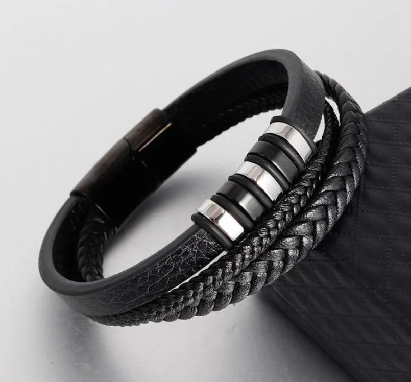 Bangle Cocom Bracelet en acier inoxydable de luxe pour hommes Bracelets à main en cuir multicouche Men039 Bracelets à main Accessoires masculins 7093549