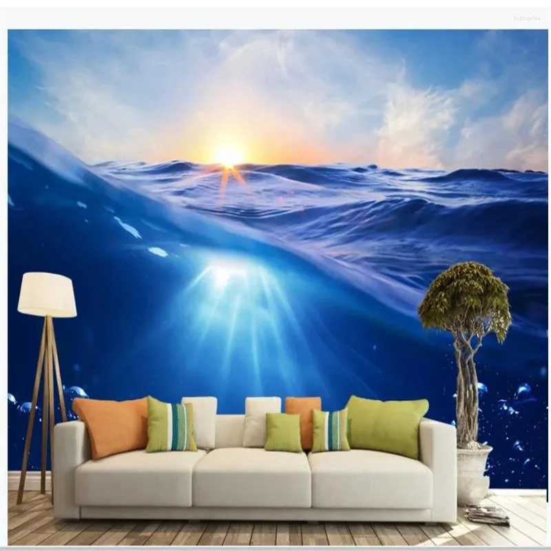 Wallpapers Sea Waves Blue Beautiful 3D Stereo TV Background Wall Murals Wallpaper For Living Room