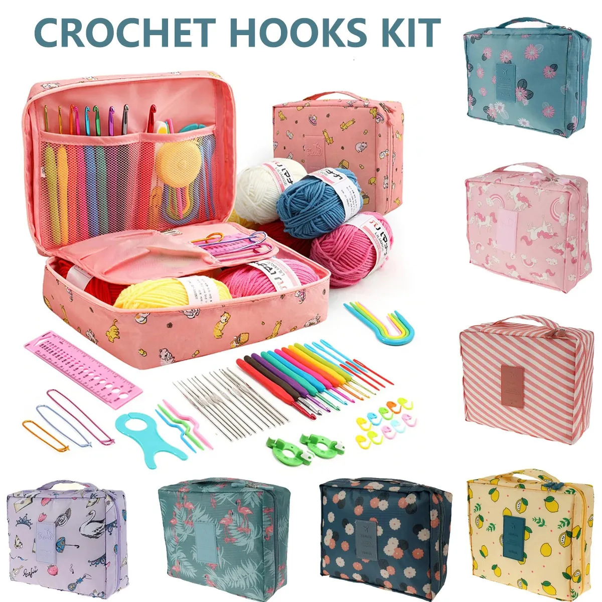 59pcs Kit de crochet Débutant débutant en tricot pour débutant DIY YARN avec sac fourre-tout outil de crochet ergonomique pour débutants cadeaux adultes 240510