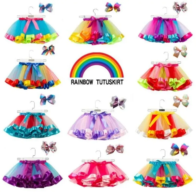 Rainbow Colors Mini Short Girls Dresses Plus Size Ruffles Puffy Tutu kjolar för småbarn Barn Dance Party Holiday Dress Flower Girl Dress