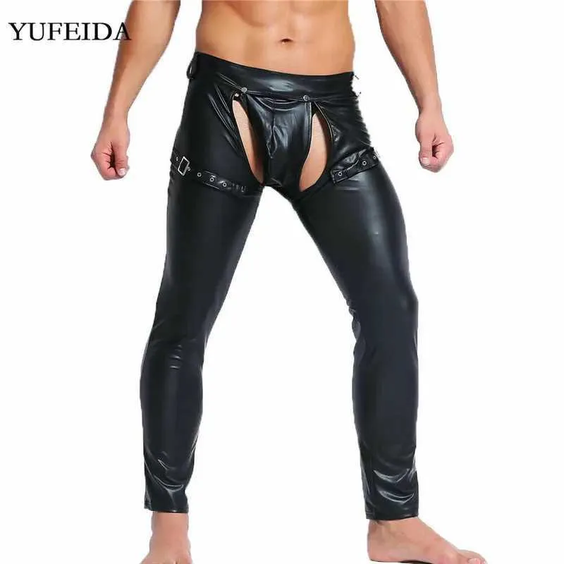 Pantalon masculin pantalon pour hommes PU Pantalon en cuir gothique pvc wetlook Party Night Stage Dance Club Costumes Pantalon pour hommes Front Open Sports Pantl2405