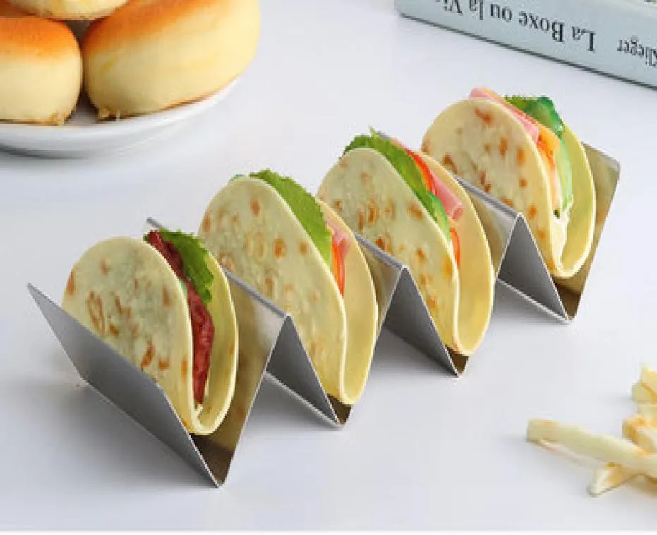 Elegante suporte de taco de aço inoxidável de aço inoxidável bandeja de caminhão de taco estilo de alimentos mexicano forno seguro para assar lavagem de louça4345137