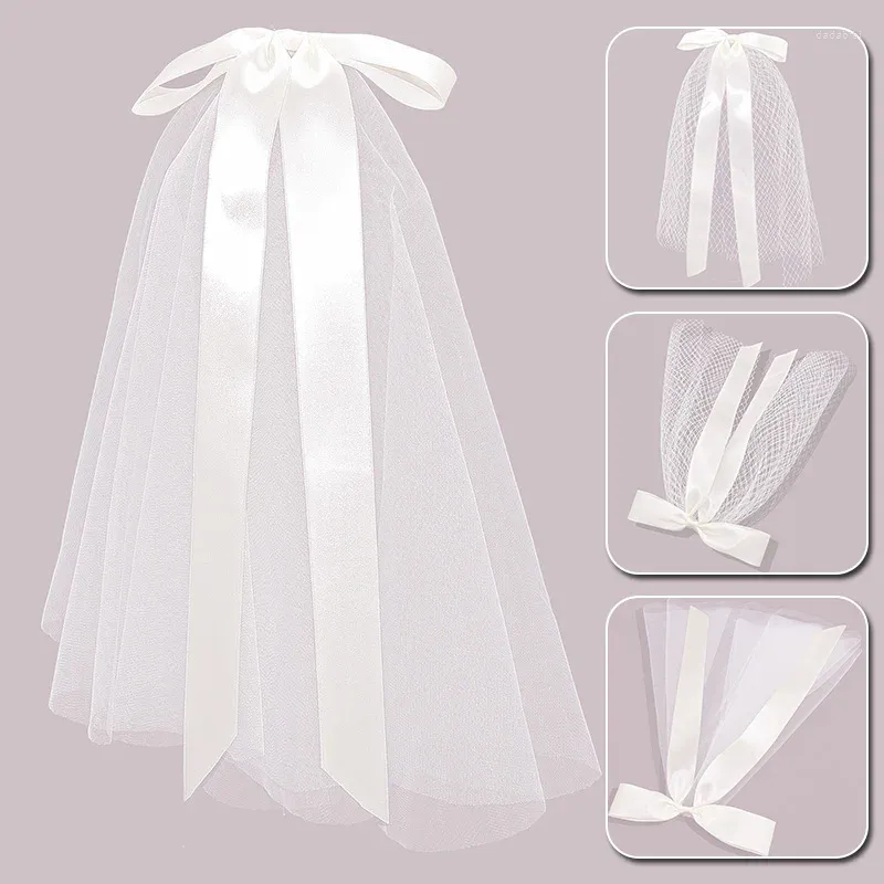 Свадебная вуали Элегантная белая короткая вуали для невесты ленты бахнома