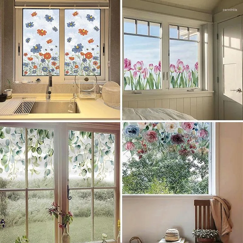 Autocollants de fenêtre feuilles de fleur motif de verre de verre pour la maison pour la chambre à la maison