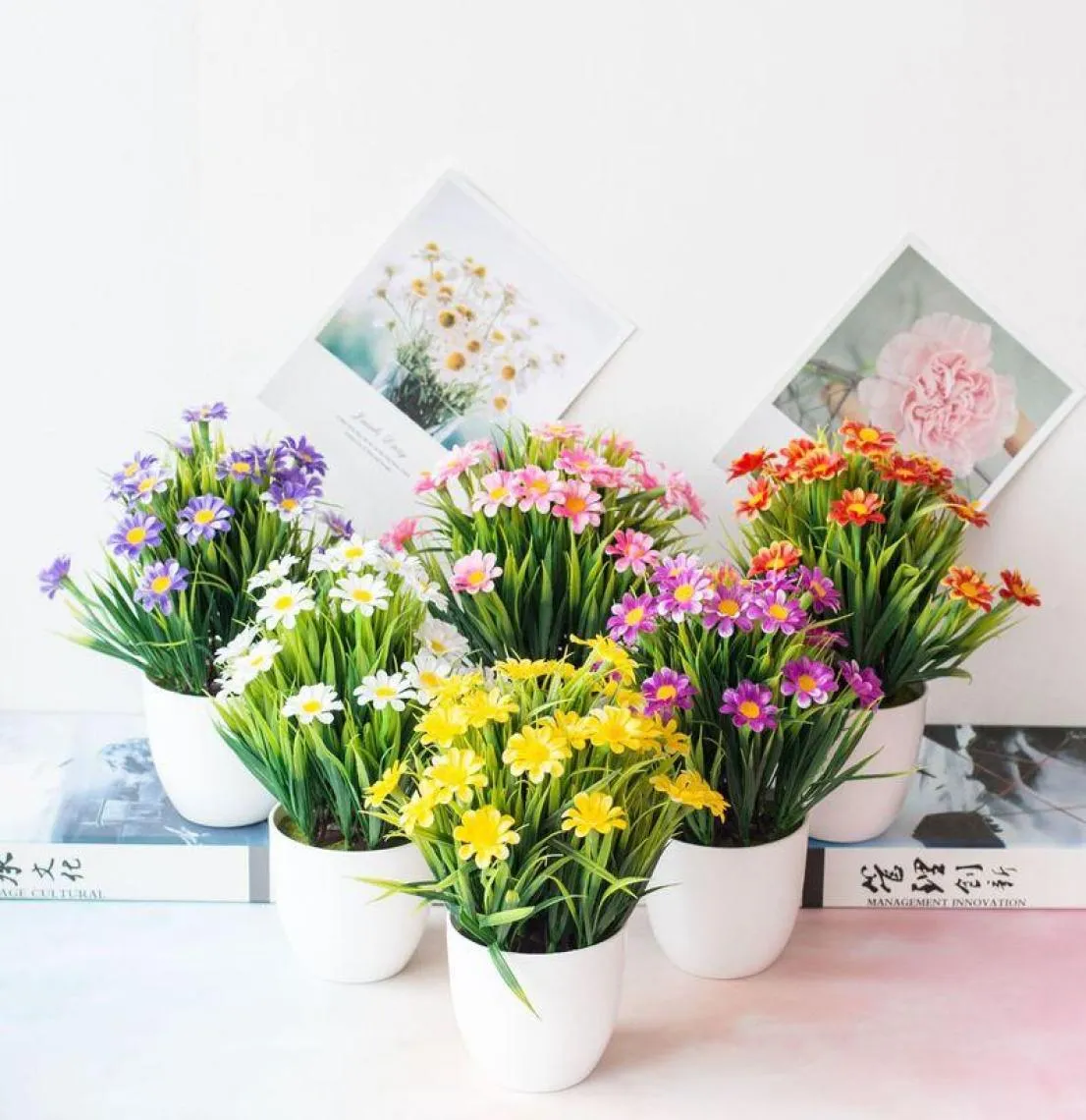人工偽の菊の花の植物盆栽装飾花の偽の花のために鉢植えの青少年机の装飾craft2416349