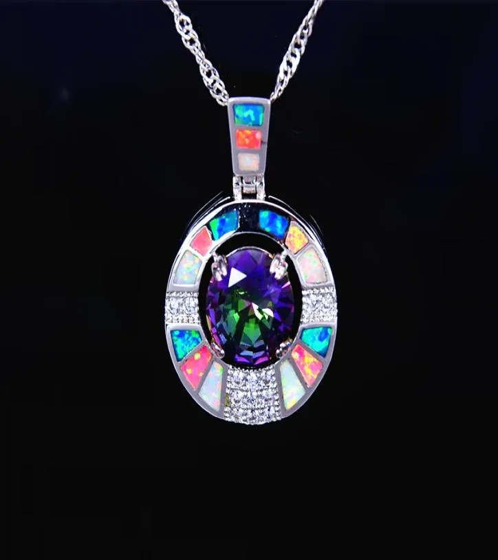 Whole Retail Fashion Jewelry Fine Multi Fire Opal Stone Sterling Sliver Pendants and Necklace For Women PJ170827112234377