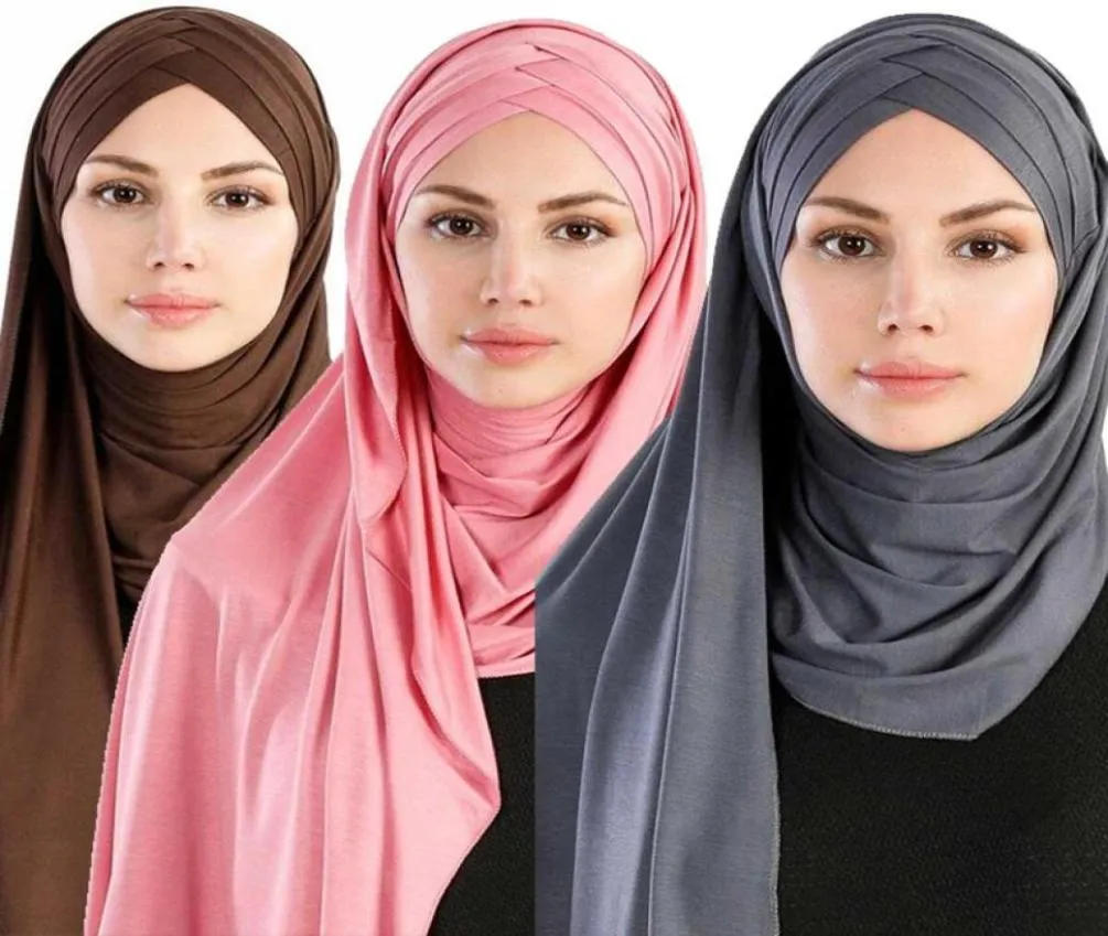 Schals 2021 Frauen Jersey Schal weiche Baumwoll -Instant -Hijab -Schals und Wickel Foulard Femme Muslim Hijabs Bereit zum Tragen von Headsca223972