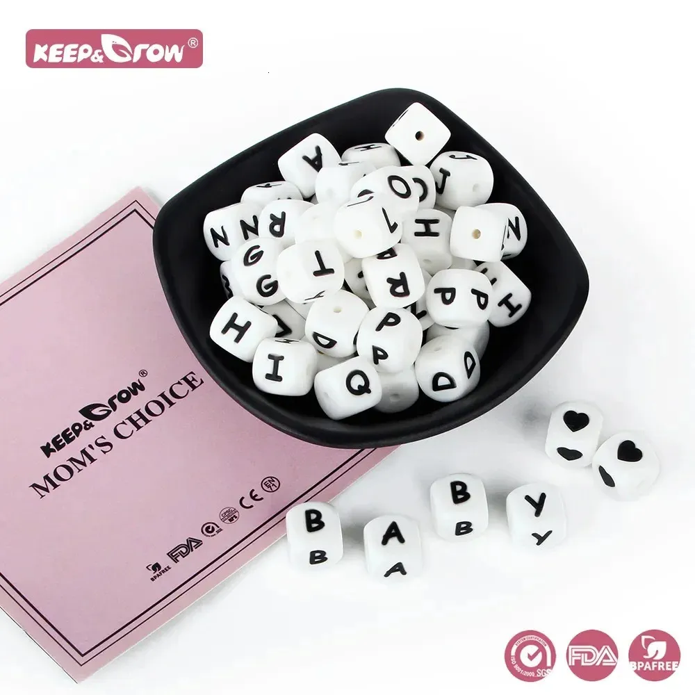 26501003001000pcs Silikonbuchstaben Perlen 12mm Englisch Alphabet Brief für personalisierten Namen DIY -Schnuller -Clips Teether Toys 240430