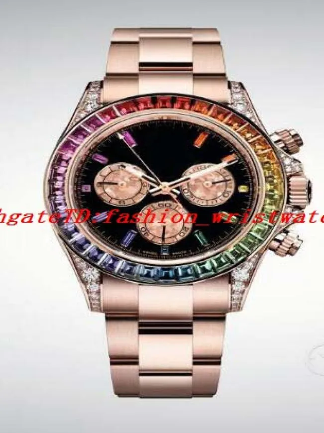 Luksusowy zegarek Men039s 40 mm 116505 Solid Rose Gold Black Gold Dial Rainbow Rata Bransoletka Automatyczna moda Men039s WATC2211557