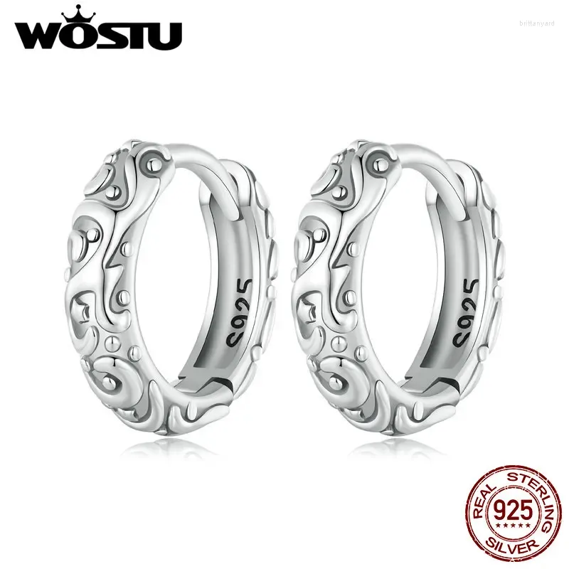 Kolczyki obręcze Wostu 925 Srebrny wzór vintage Women klasyczny okrągły przyjęcie weselne Pendientes Anniversary Gift