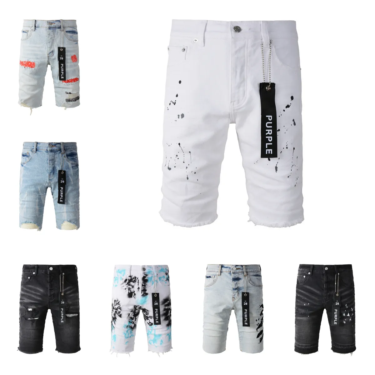 Jeans marchi viola pantaloncini designer maschili jeans viola cortometraggi hip hop casual ginocchio corto linght jean abbigliamento 29-40 pantaloncini di alta qualità pantaloni regolari corti