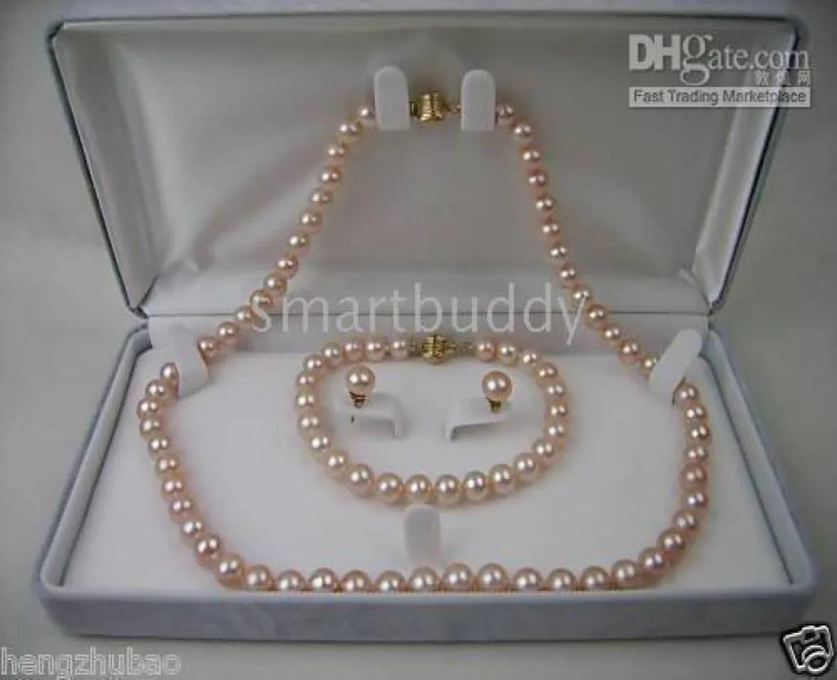 Fine Natural 78MM Akoya Pink Pearl Necklace Bracelet Earrings SET 14K8242997