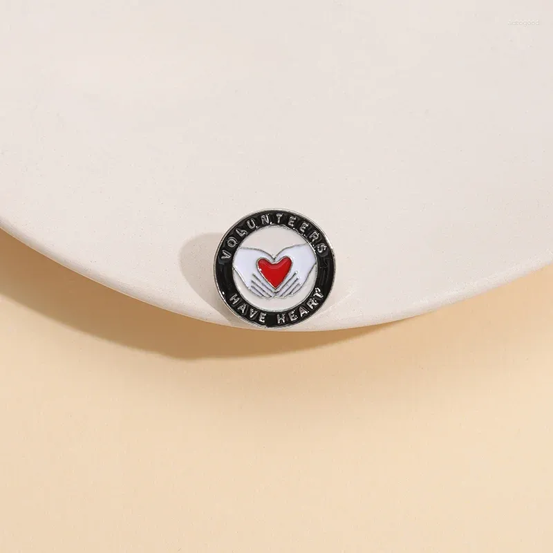 Brooches Volunteer Badge Round Heart Enamel Pin Have Hand Jewelry Lapel Backpack Wholesale Gesture Brooch Metal Gift